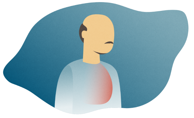 Colorful silhouette of a man with a highlighted region on his chest to represent respiratory comorbidities in migraineurs. 