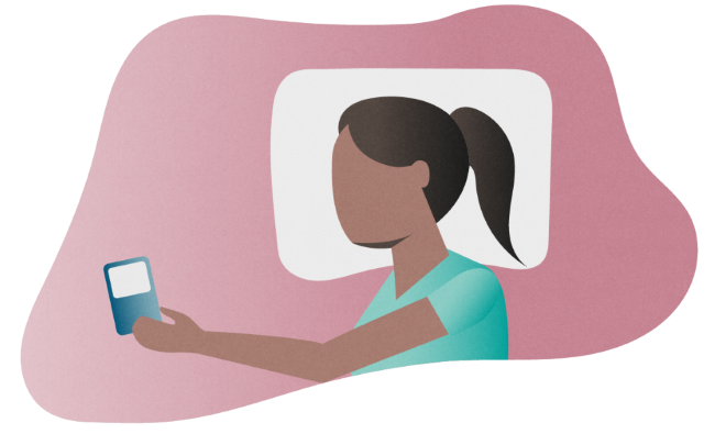 Colorful silhouette of a woman holding a mobile phone to depict sleep disorders in patients with migraine. 